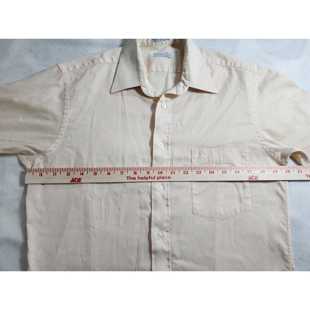 Christian Dior Vintage Short Sleeve Shirt 15 M/L Cream Yellow Pin Stripe Preppy - Picture 8 of 9